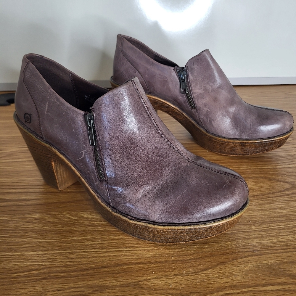 Born Famke Leather Heeled Platform Clog Booties Womens SIZE 11